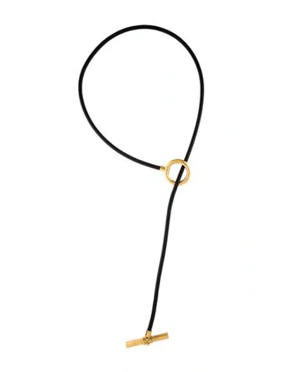 Pre-owned Reed Krakoff Leather Lariat Necklace, 36" In Black