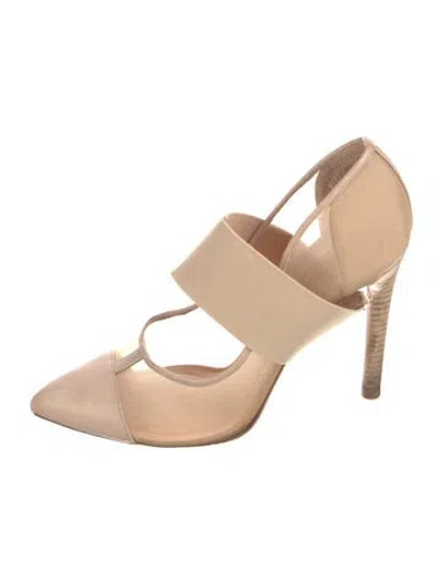 Pre-owned Reed Krakoff Leather Mesh Accents T-strap Pumps In Neutral
