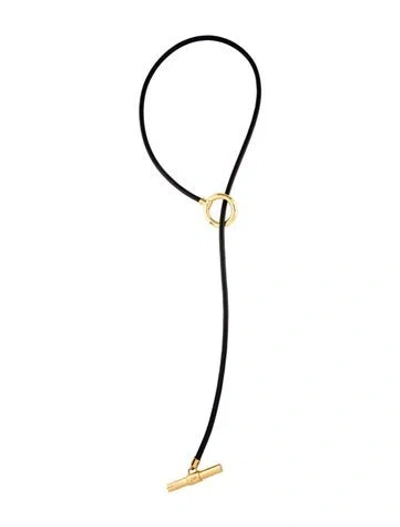 Pre-owned Reed Krakoff Leather Toggle Lariat Necklace, 35" In Black