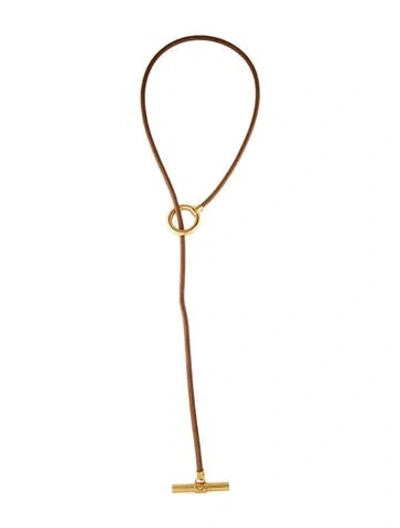 Pre-owned Reed Krakoff Leather Toggle Lariat Necklace, 35" In Brown