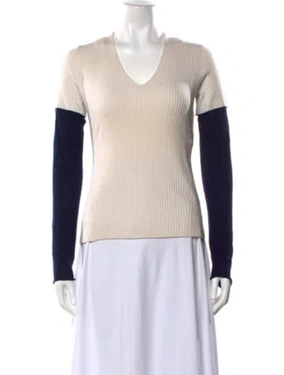 Pre-owned Reed Krakoff Merino Wool V-neck Sweater In Neutrals