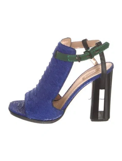 Pre-owned Reed Krakoff Python Colorblock Pattern T-strap Pumps In Blue