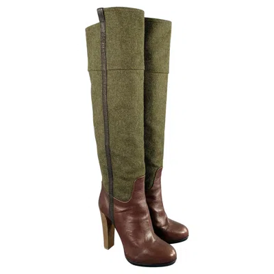 Pre-owned Reed Krakoff Size 6.5 Brown Dark Green Leather Pull On Boots