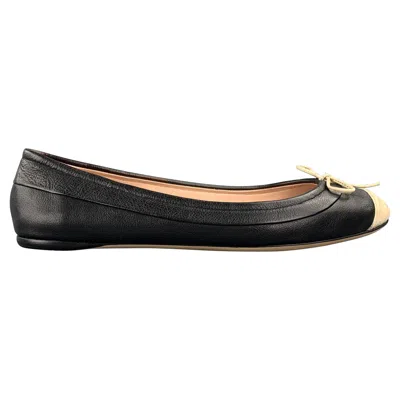 Pre-owned Reed Krakoff Size 7.5 Black & Beige Two Tone Leather Cap Toe Flats