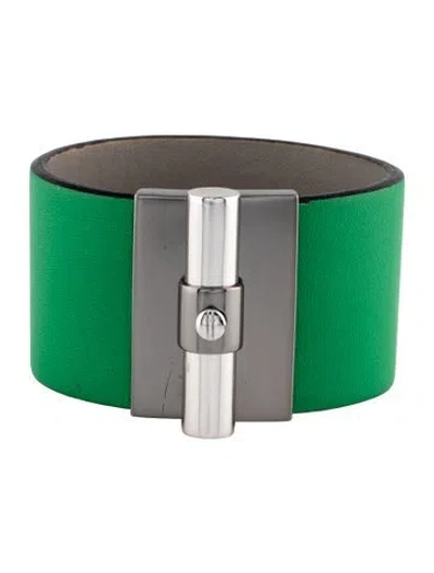 Pre-owned Reed Krakoff T-bar Leather Bracelet, 6.5" In Green
