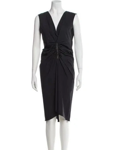 Pre-owned Reed Krakoff V-neck Midi Length Dress In Gray