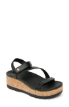 Reef Cushion Tide Higher Ankle Strap Platform Wedge Sandal In Black Cork