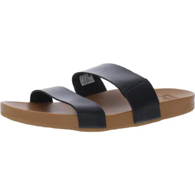 Reef Cushion Vista Womens Faux Leather Slip On Slide Sandals In Black