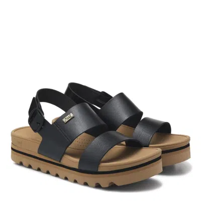 Reef Horizon Hi Buckle Sandals Women's Black Faux Leather Heel Strap Gal710 In Blue