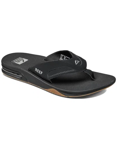 REEF MEN'S FANNING FLIP-FLOPS WITH BUILT-IN BOTTLE OPENER IN BLACK/SILVER