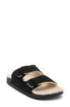 Reef Ojai Two Bar Cozy Faux Shearling Lined Slide Sandal In Black