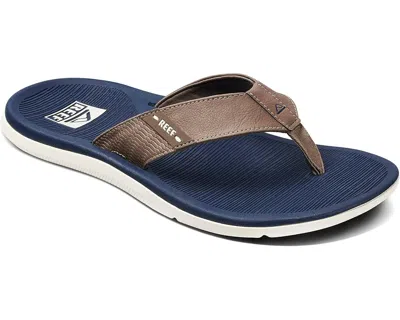 Reef Santa Ana Cj0381 Sandals Men's Navy Faux Leather Round Toe Flip Flop Jax389 In Blue