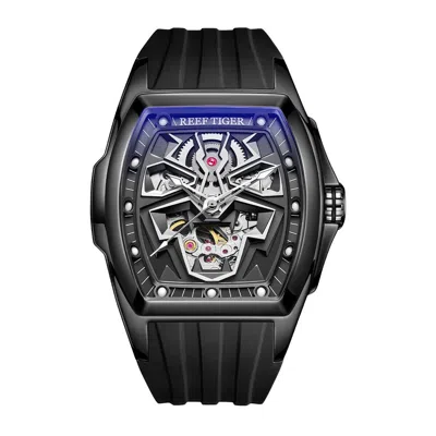 Pre-owned Reef Tiger Men Automatic Watch Luxury Mechanical Tonneau Case Luminous Skeleton