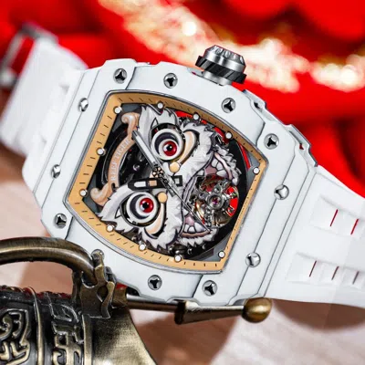 Pre-owned Reef Tiger Men Automatic Watch Mechanical Carbon Fiber Bezel Luminous Lion Dial