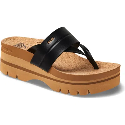 Reef Vista Higher Lennox Platform Flip Flop In Black/ Tan