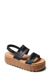 Reef Water Vista Platform Slingback Sandal In Black/ Tan