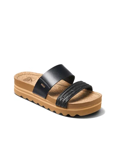 Reef Women's Cushion Vista Hi Slip-on Platform Slide Sandals In Black Braid