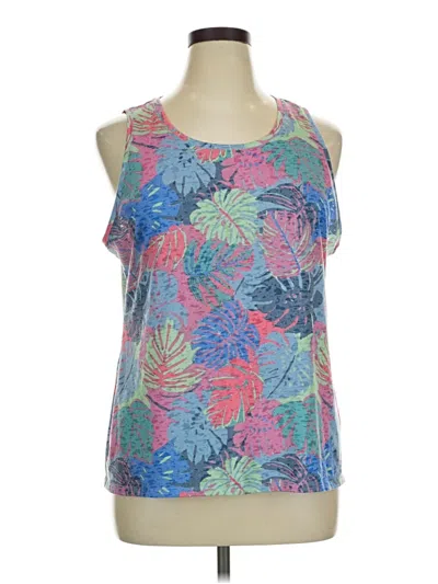 Pre-owned Reel Legends Tank Top Blue Tropical Pattern Halter Neckline Tops