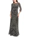 Reem Acra Bateau Neckline Gown In Multi