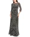 Reem Acra Bateau Neckline Gown In Gray