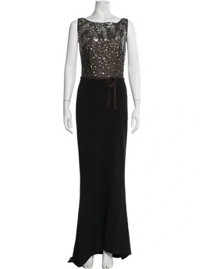Pre-owned Reem Acra Bateau Neckline Long Dress In Black