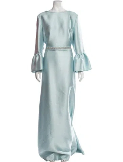 Pre-owned Reem Acra Bateau Neckline Long Dress In Blue