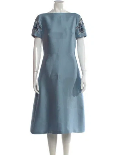 Pre-owned Reem Acra Bateau Neckline Midi Length Dress In Blue