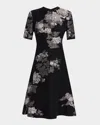 Reem Acra Bead Applique Floral Fil Coupe Dress In Black