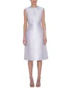 Reem Acra Beaded Bodice Sleeveless Mikado Silk-blend Dress In White
