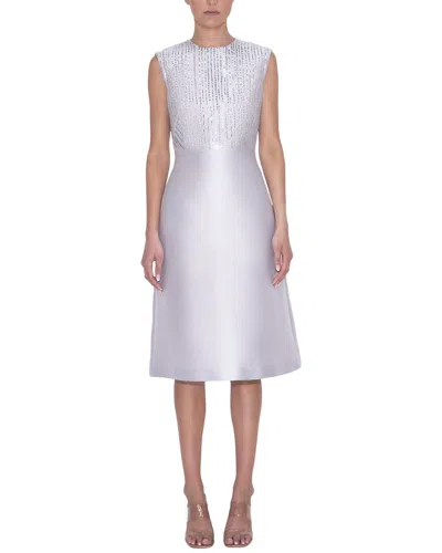 Reem Acra Beaded Bodice Sleeveless Mikado Silk-blend Dress In White