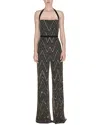 Reem Acra Velvet-trimmed Embellished Tulle Halterneck Jumpsuit In Black