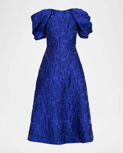 Reem Acra Cloque Brocade Draped-sleeve Midi Dress
