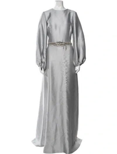 Pre-owned Reem Acra Crew Neck Long Dress In Blue