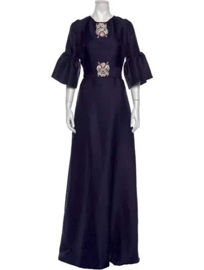 Pre-owned Reem Acra Crew Neck Long Dress In Blue