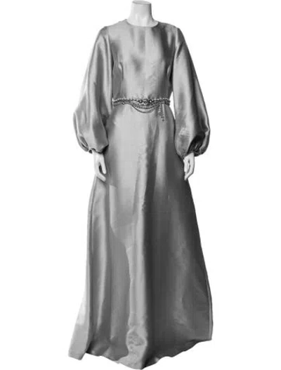 Pre-owned Reem Acra Crew Neck Long Dress In Grey