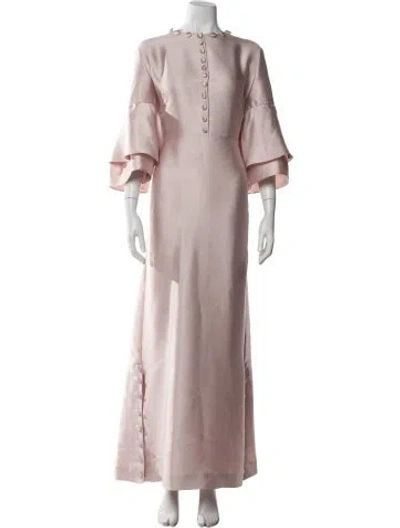 Pre-owned Reem Acra Crew Neck Long Dress In Pink