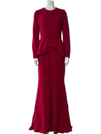 Pre-owned Reem Acra Crew Neck Long Dress In Red