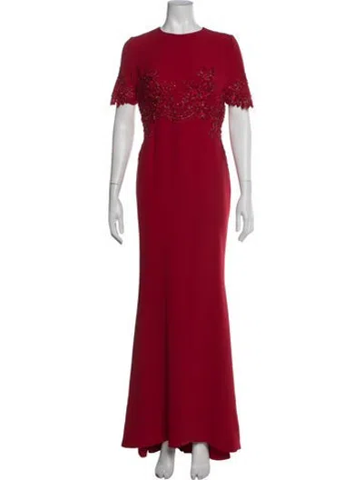 Pre-owned Reem Acra Crew Neck Long Dress In Red
