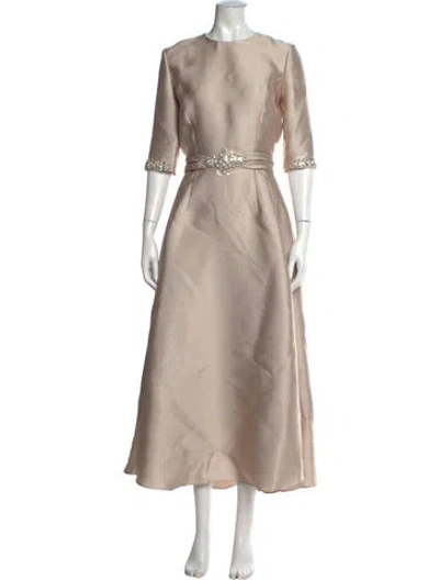 Pre-owned Reem Acra Crew Neck Long Dress W/ Tags In Neutrals