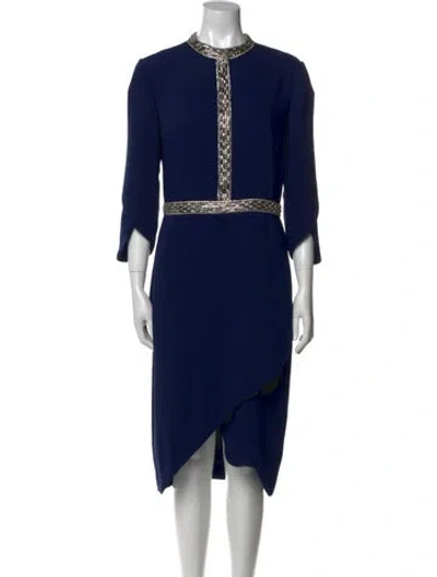 Pre-owned Reem Acra Crew Neck Midi Length Dress In Blue