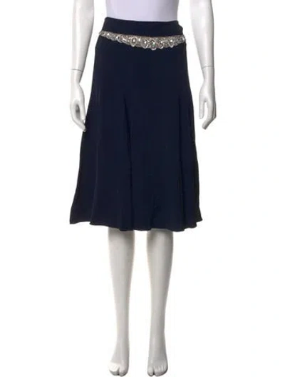 Pre-owned Reem Acra Crystal Embellishments Midi Length Skirt In Blue