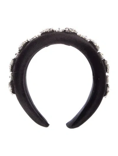 Pre-owned Reem Acra Crystal Velvet Headband In Black