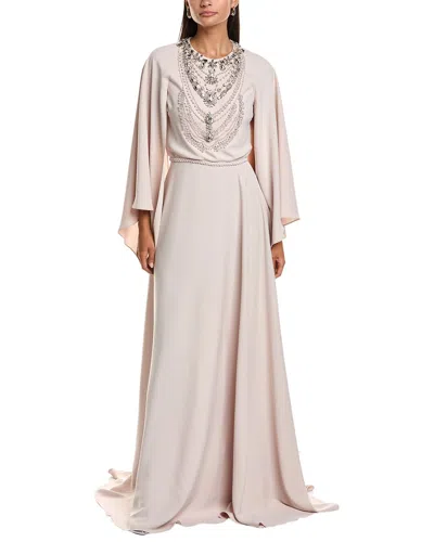 Reem Acra Draped Flutter Sleeve Gown