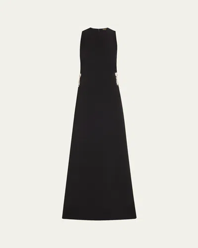 REEM ACRA EMBELLISHED HEAVY CREPE CADY SLEEVELESS MAXI DRESS