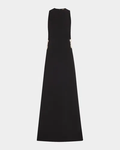 Reem Acra Embellished Heavy Crepe Cady Sleeveless Maxi Dress In Black