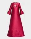 Reem Acra Embellished Ruffle-sleeve Mikado Pique Maxi Dress In Red