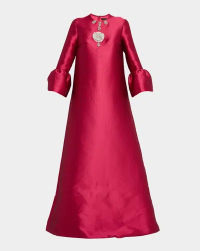 Reem Acra Embellished Ruffle-sleeve Mikado Pique Maxi Dress