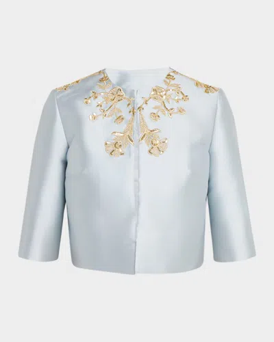 Reem Acra Embellished Silk Bolero Jacket In Blue