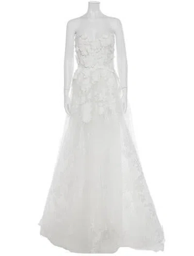 Pre-owned Reem Acra Floral Print Long Dress In Grey