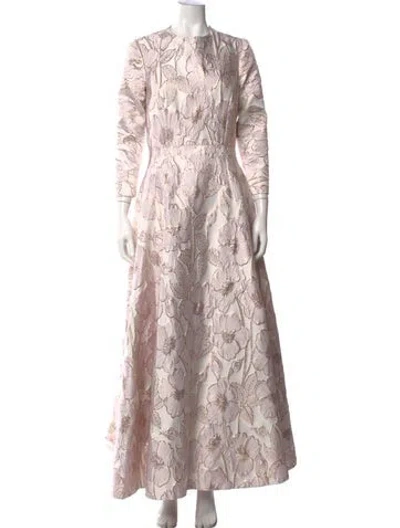 Pre-owned Reem Acra Floral Print Long Dress In Pink